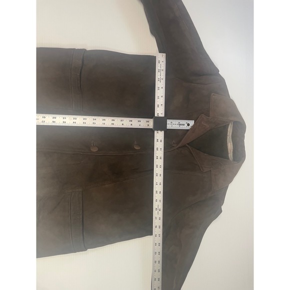 Womens Vintage Brown Suede Leather Jacket Zip Out Lining 70s M Button Up Blazer - Picture 6 of 14
